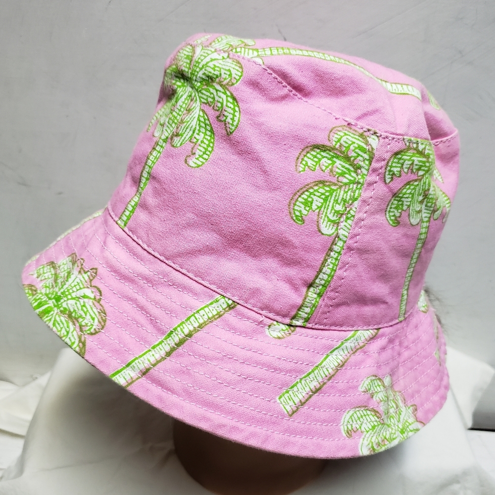 Graham Kandiah New York pink/green palm print womens medium bucket hat